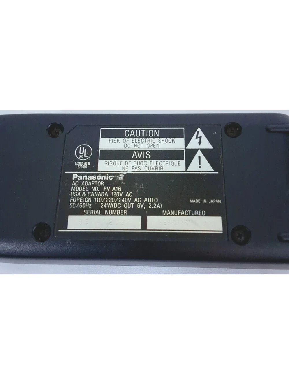 PANASONIC AC/DC Adapter Model PV-A16 Battery Charger & DC Coupler Working TESTED
